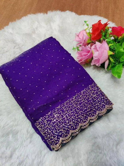 Premium Fandy Satin saree pure hand diamond work.