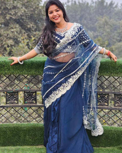 Designer Lehenga Saree With Stitched Blouse