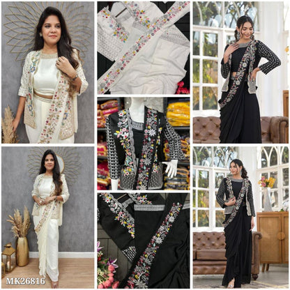 Saree Heavy Chinnon Silk Ready To Wear