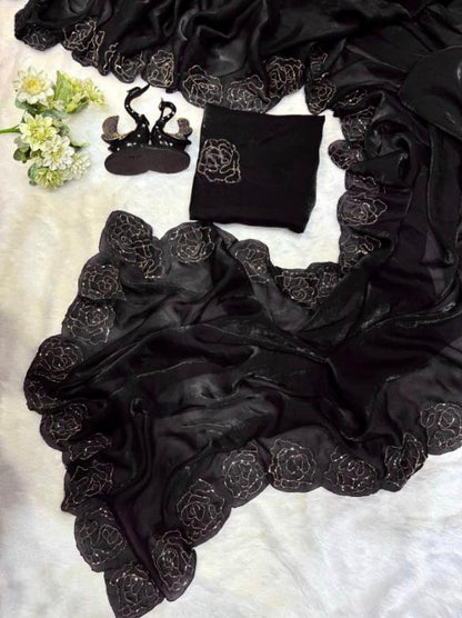 Pure Space Silk kat dena hand work saree
