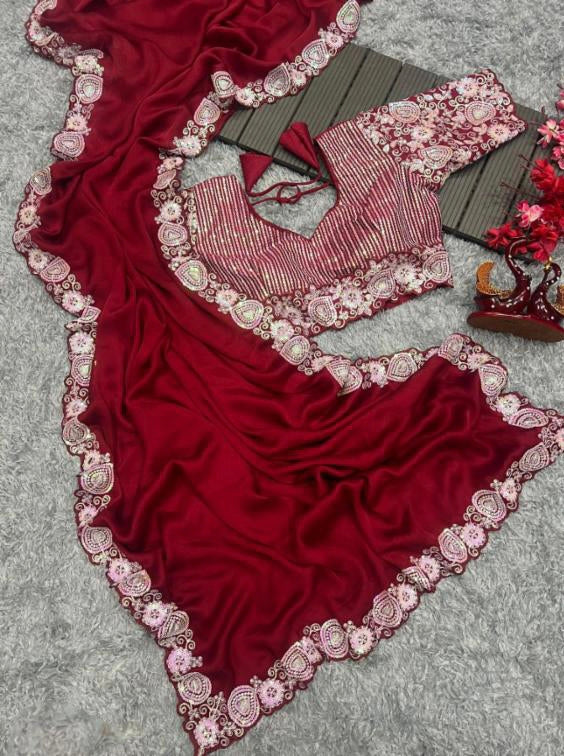 Embrodery Work Fully Stitch Blouse Saree