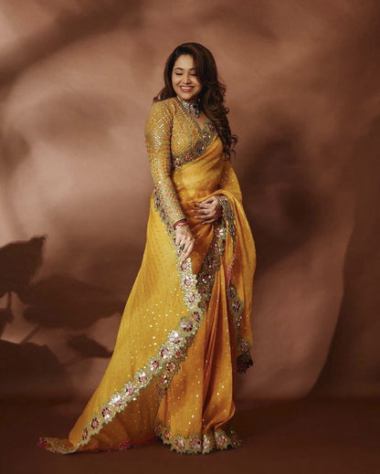 soft fabric original mirror work hand work saree