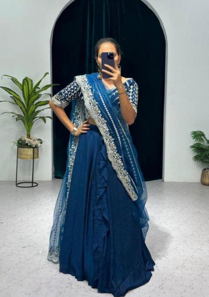 Designer Lehenga Saree With Stitched Blouse